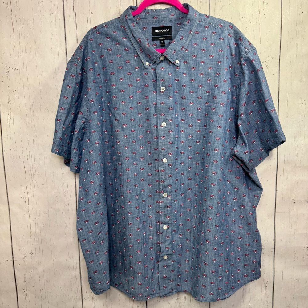 Bonobos Printed Chambray Button Down Shirt Short Sleeve Mens 3XL Casual Preppy